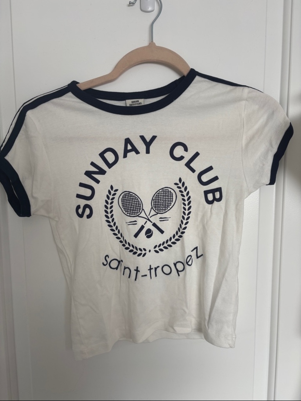 Urban Outfitters White and Navy 'Sunday Club' Graphic Baby T